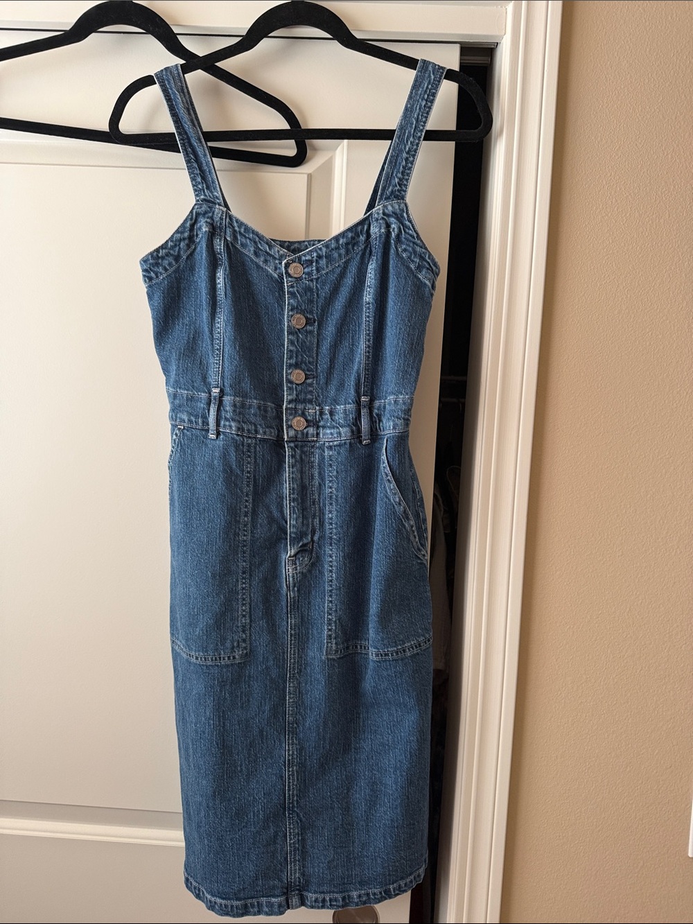 GAP Blue Denim Button-Front Midi Dress